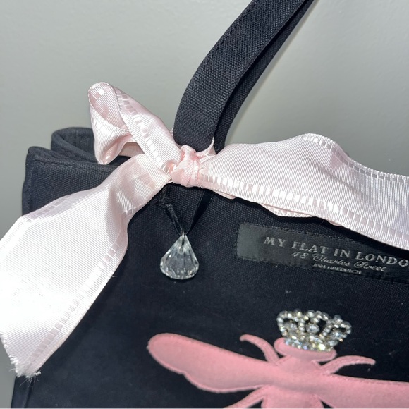 My Flat In London pink Queen bee black tote with original bag it came in - Picture 12 of 15